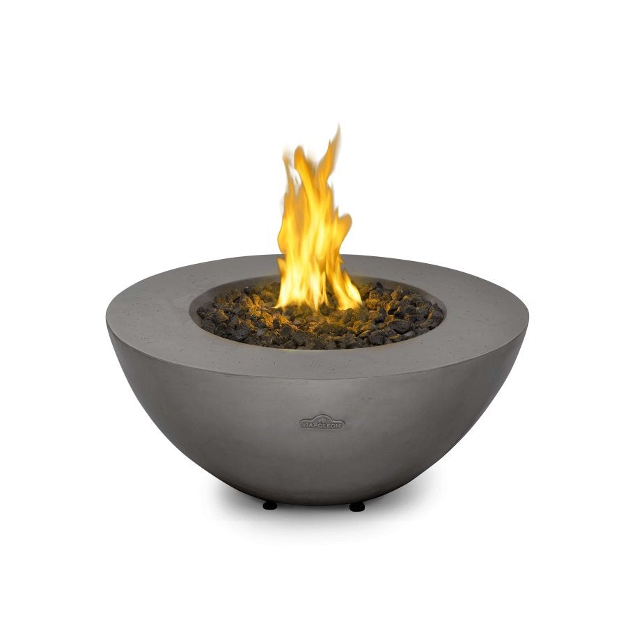 Concrete fire pit with flames on a white background