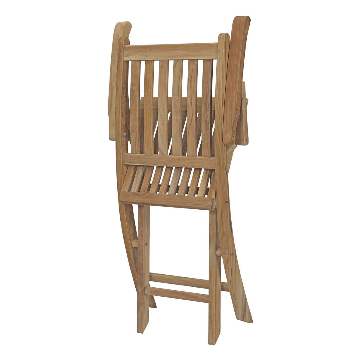 Wooden chair with slatted design on a white background