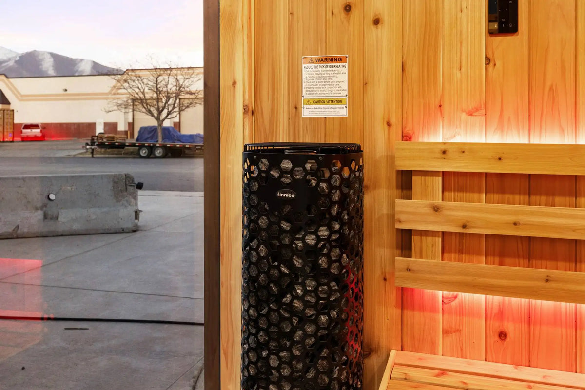 inside sauna with a concrete background