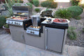 KoKoMo 7'6" BBQ Island with 4-burner grill, wok burner, and built-in refrigerator on outdoor patio