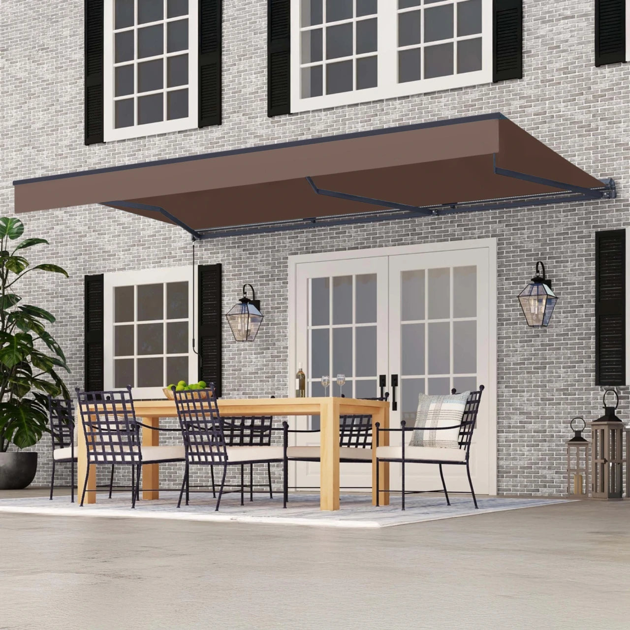 Moroccan Semi-Cassette Motorized Patio Awning with LED Lights