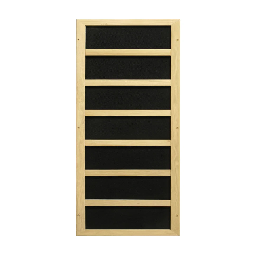 Wooden ladder shelf with black rungs on a white background