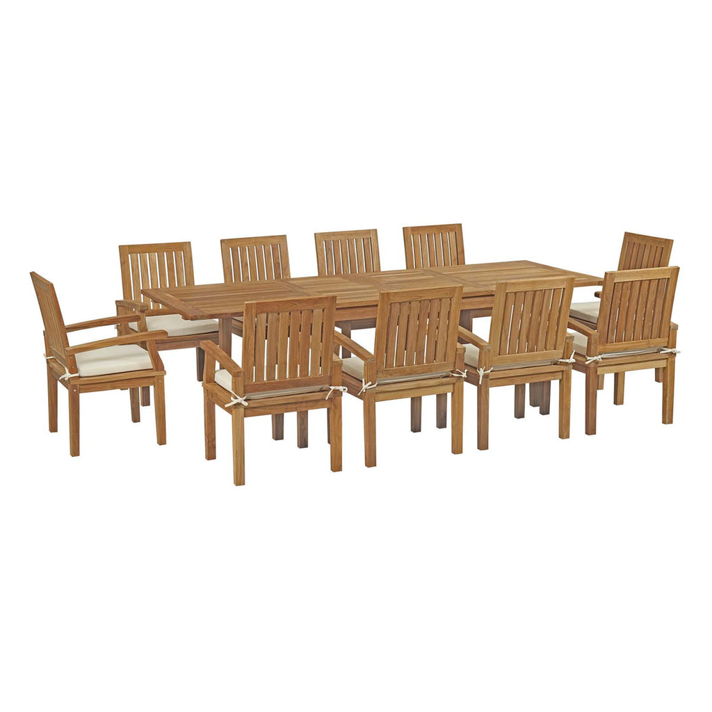 Wooden outdoor dining set with table and chairs on a white background