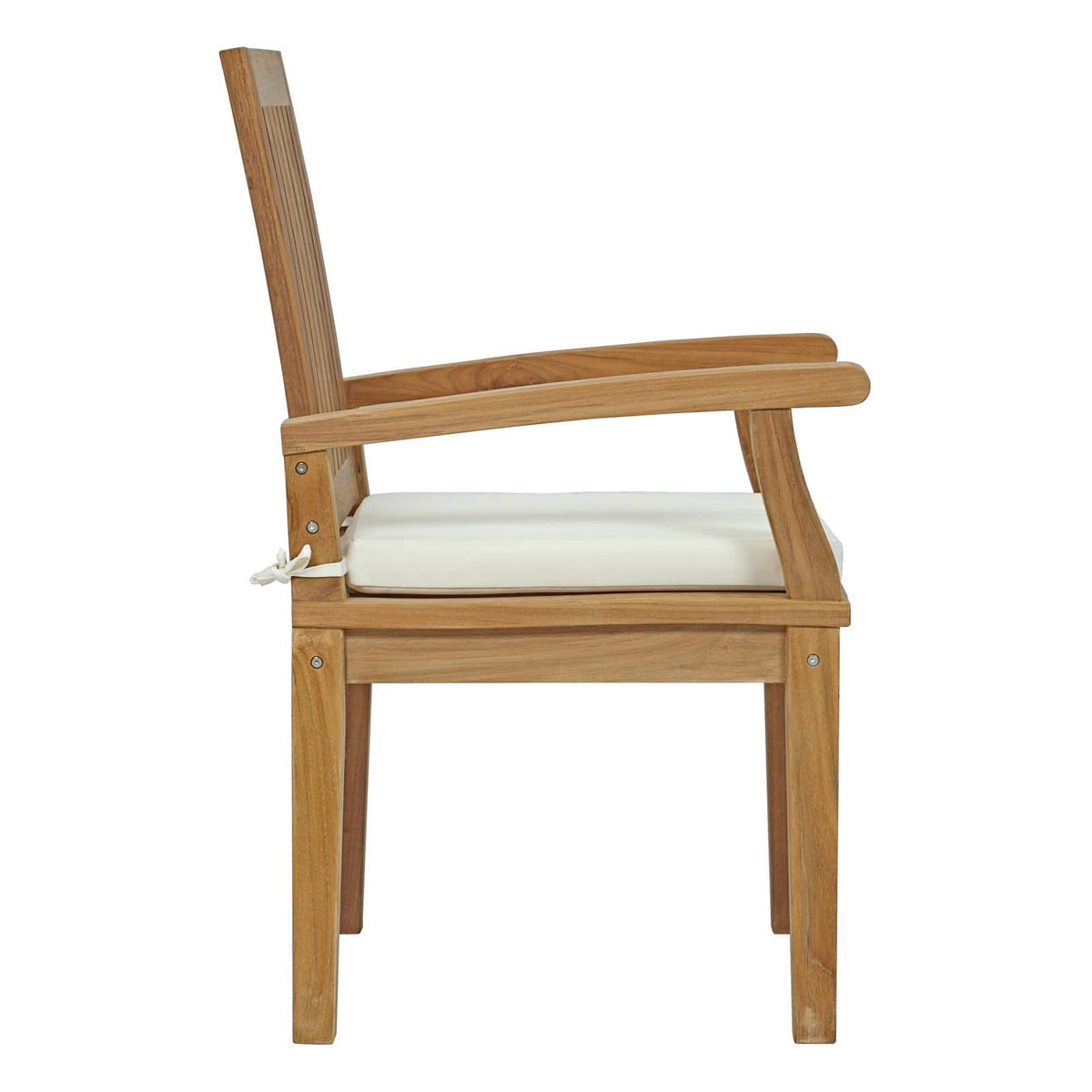Wooden chair with a white cushion on a white background