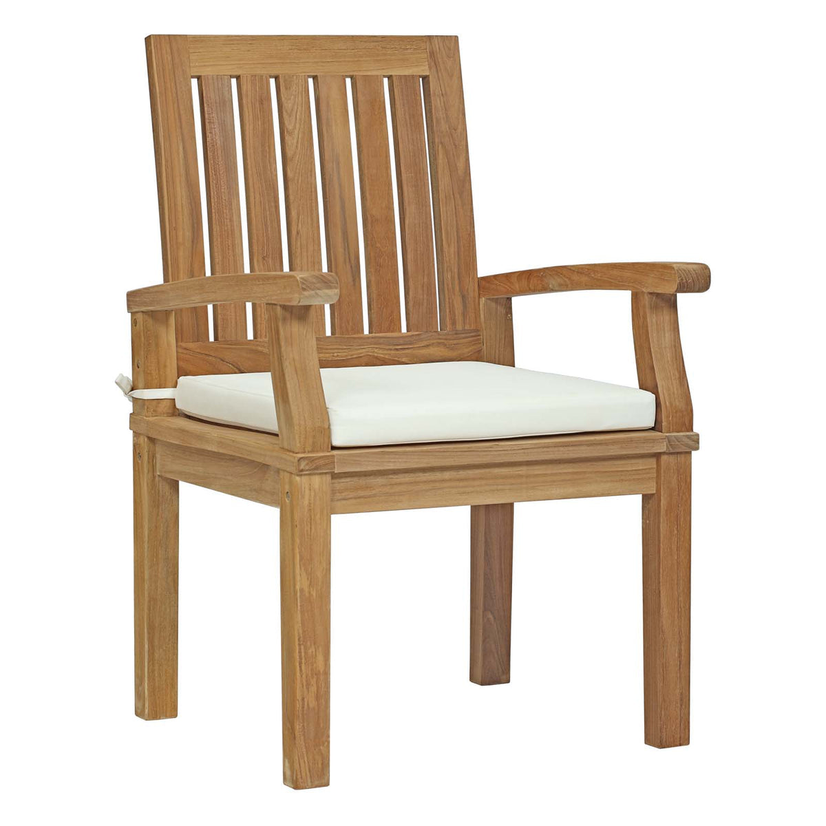 Wooden chair with a white cushion on a white background