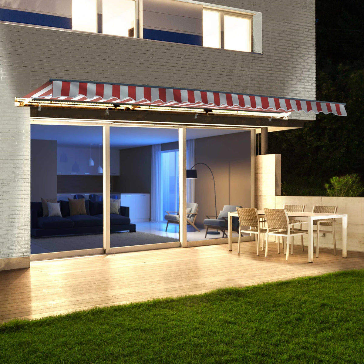 Moroccan Semi-Cassette Motorized Patio Awning with LED Lights – 19.7 × 10 ft