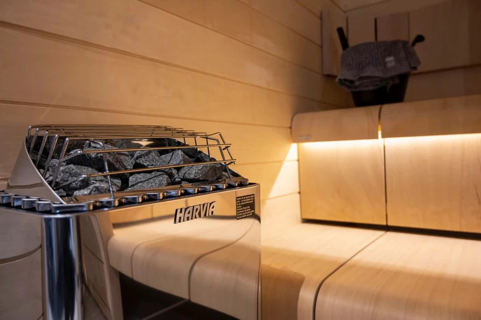 Harvia heater in a barrel sauna 