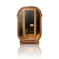 Barrel sauna with glass doors on a white background