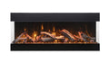 Electric fireplace with logs and flames on a white background