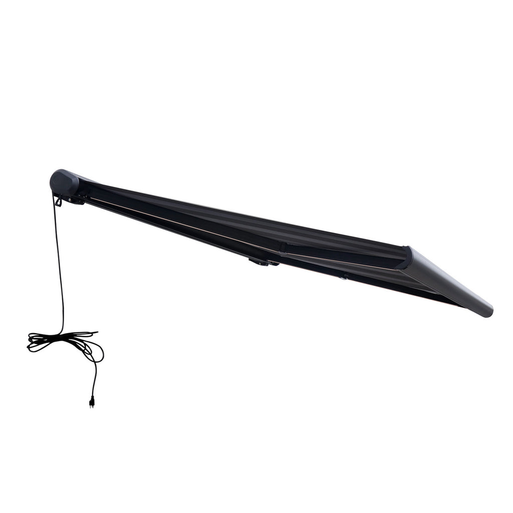 Italian Series 10x8 ft Motorized Patio Awning — Black Gray Stripe