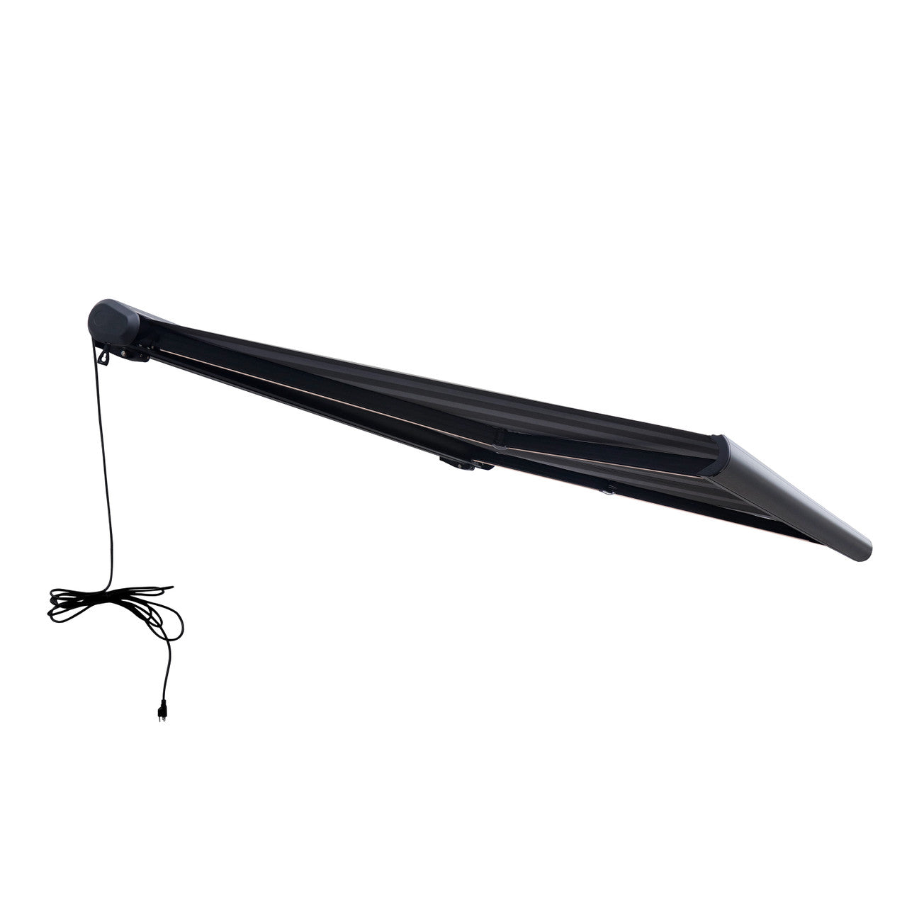Italian Series 10x8 ft Motorized Patio Awning — Black Gray Stripe