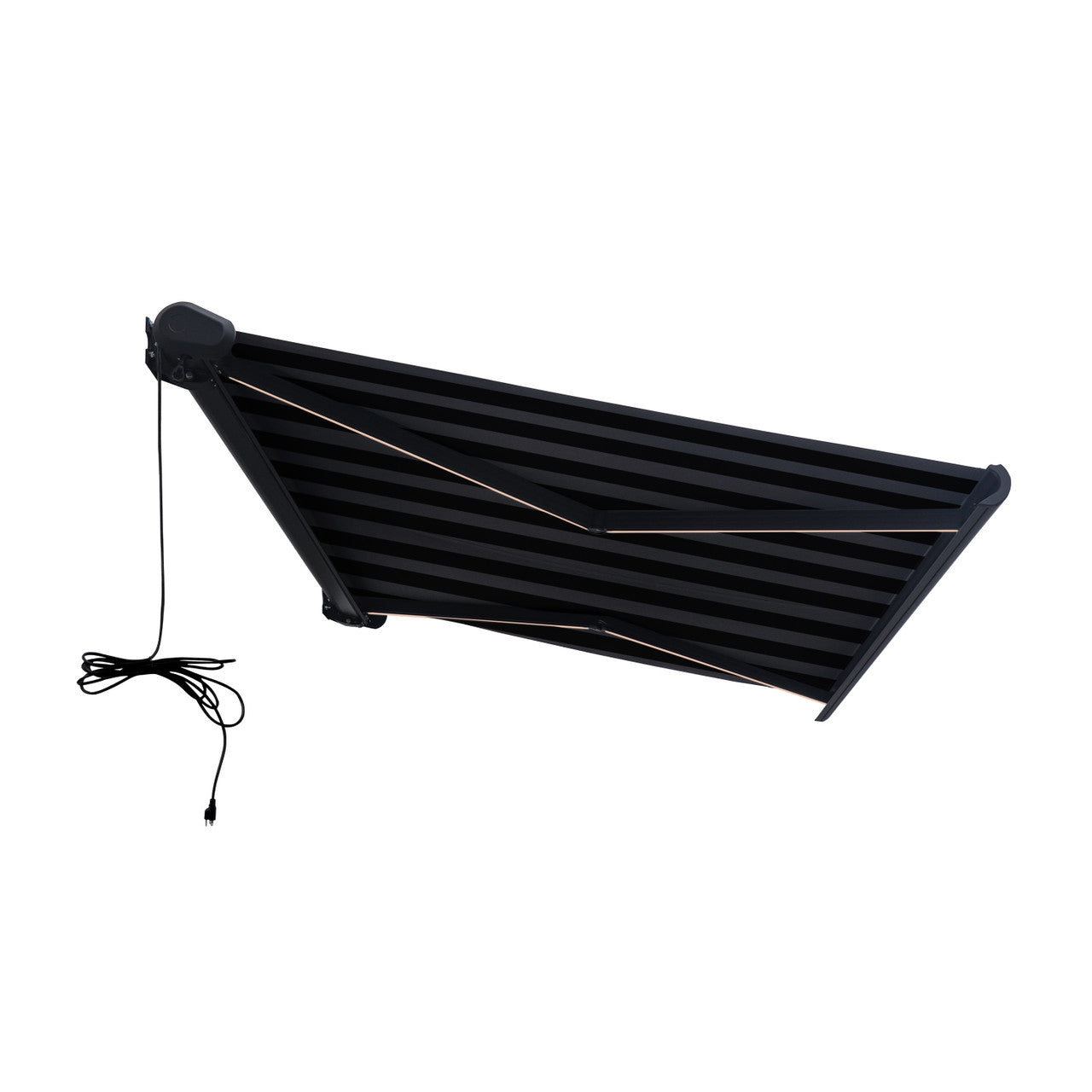 Italian Series 10x8 ft Motorized Patio Awning — Black Gray Stripe