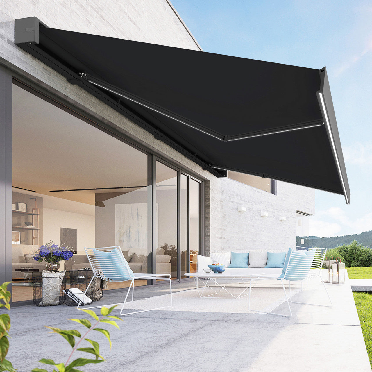 Royale Series 10x8 ft Motorized Patio Awning — Midnight Onyx