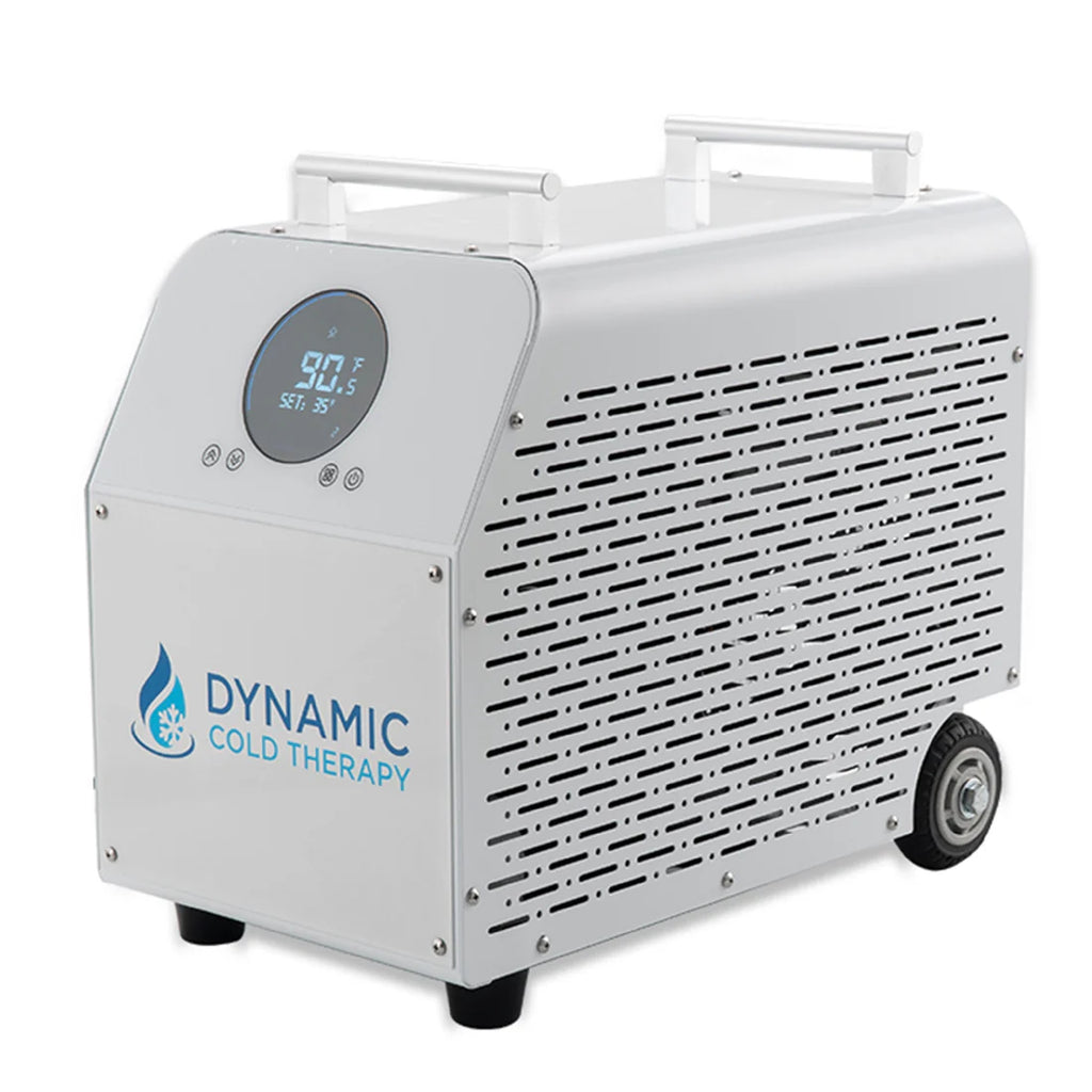 White cold therapy machine with digital display and 'Dynamic Cold Therapy' branding on a white background