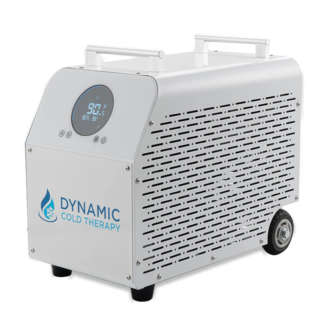 White cold therapy machine with digital display and 'Dynamic Cold Therapy' branding on a white background