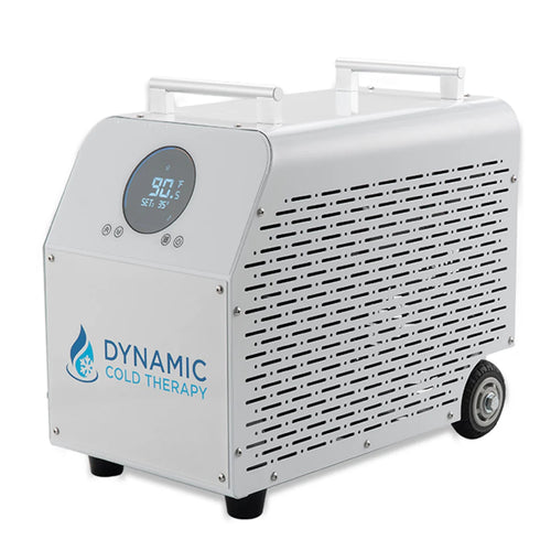 White cold therapy machine with digital display and 'Dynamic Cold Therapy' branding on a white background