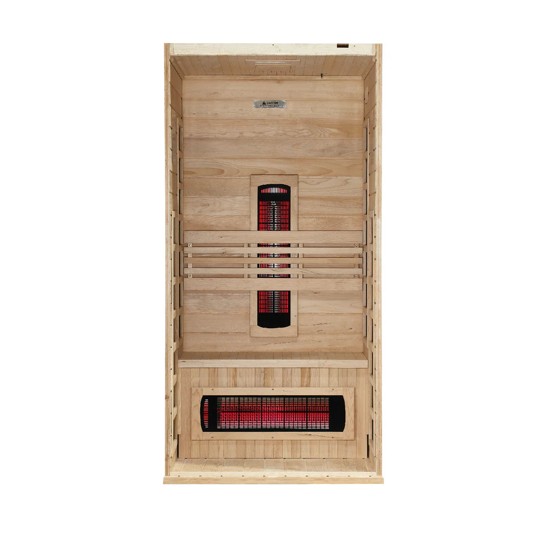 Wooden sauna with infrared heating elements on a white background