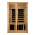 Wooden sauna with glass panels on a white background