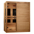 Wooden sauna with sliding door on a white background