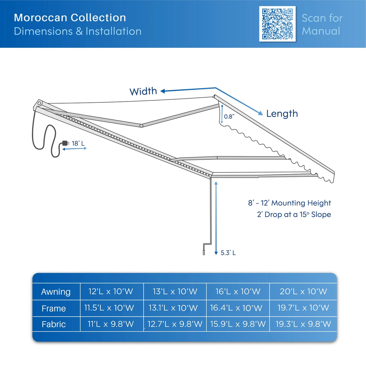 dimensions and instruction about the awning