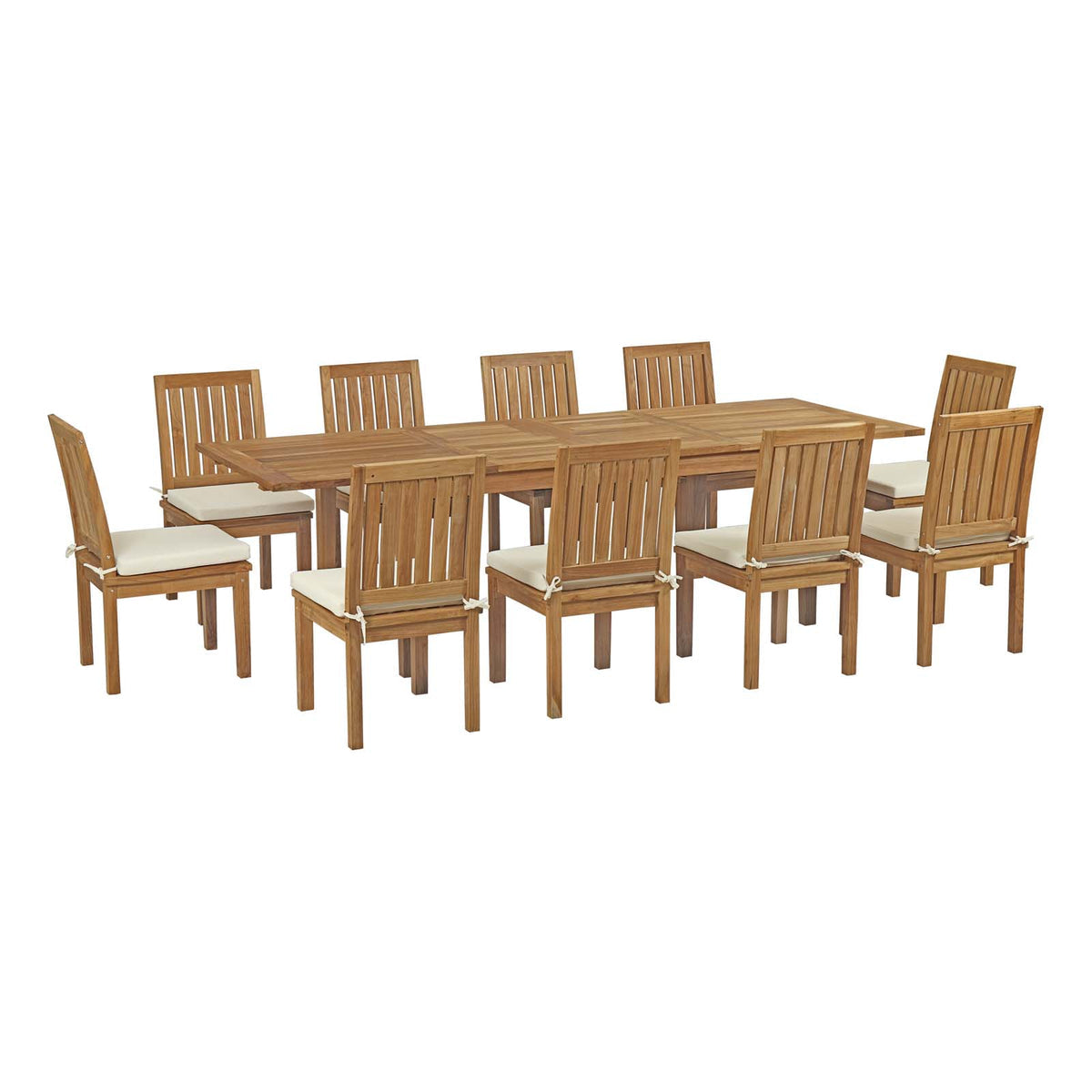 Wooden dining table set with chairs on a white background