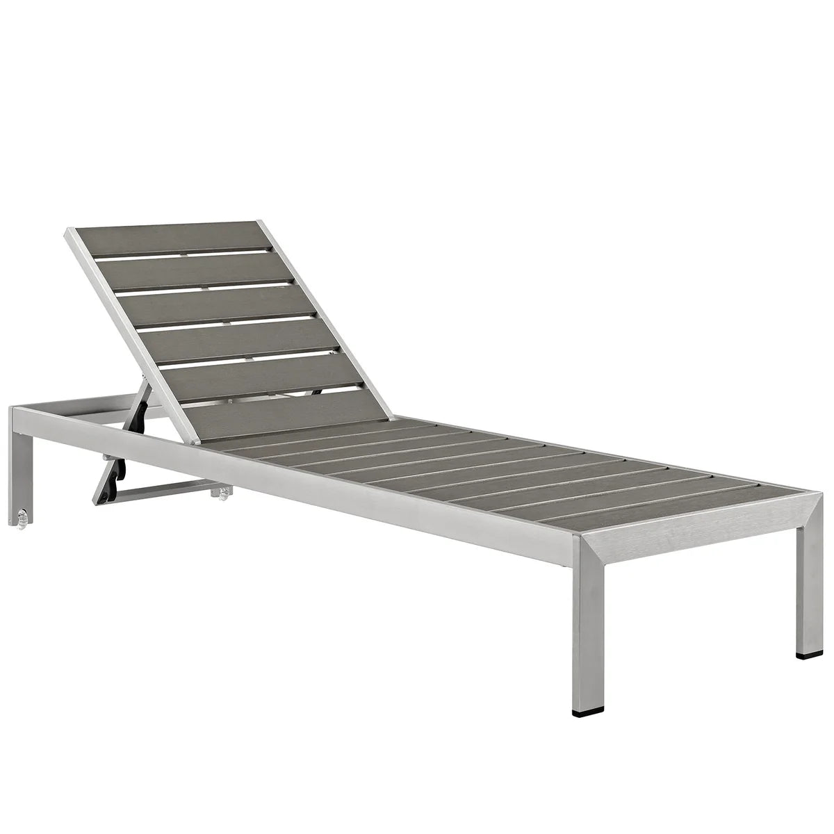 Shore patio chaise lounge – 4-position adjustable recline shown in flat sunbathing position
