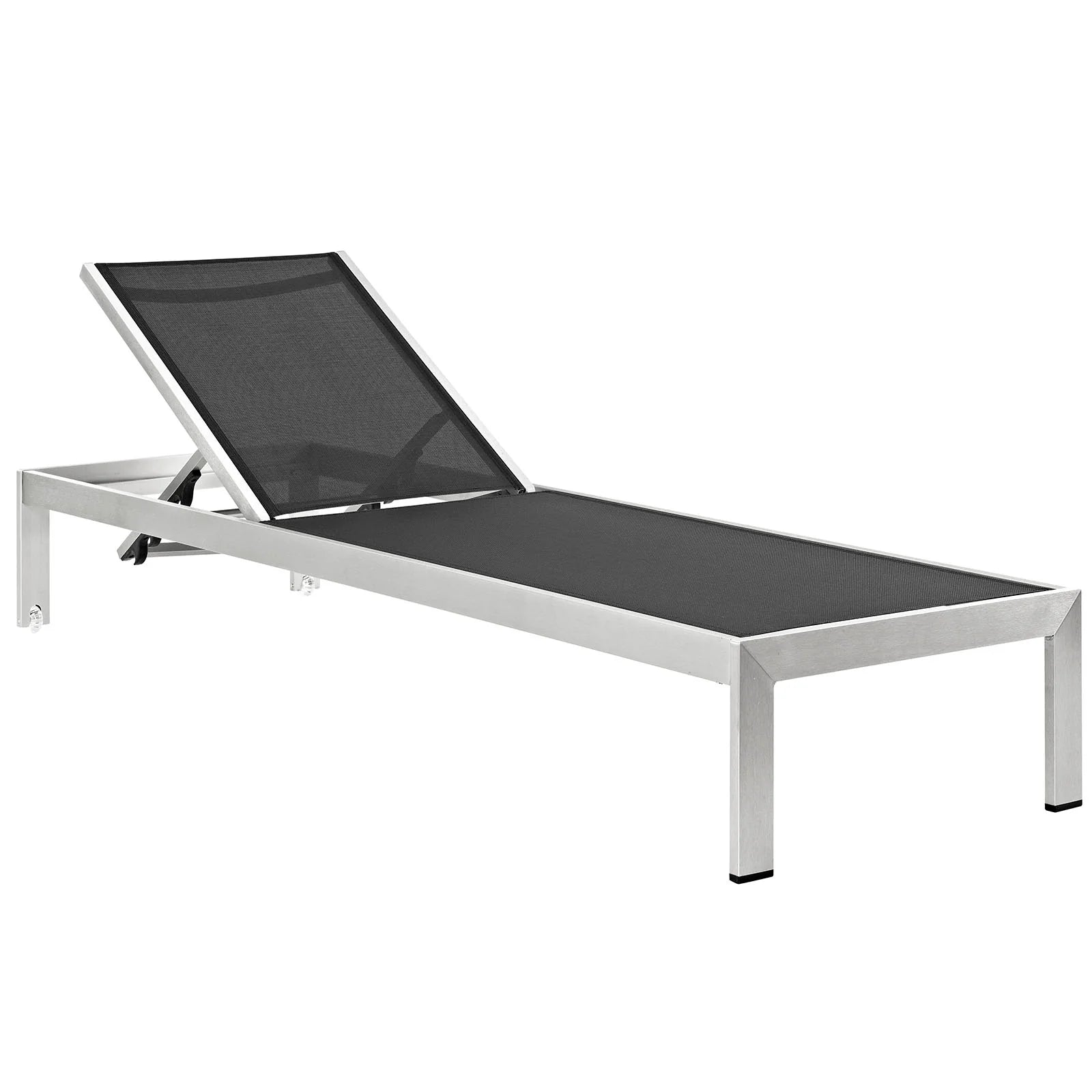 Black sun lounger with silver frame on a white background