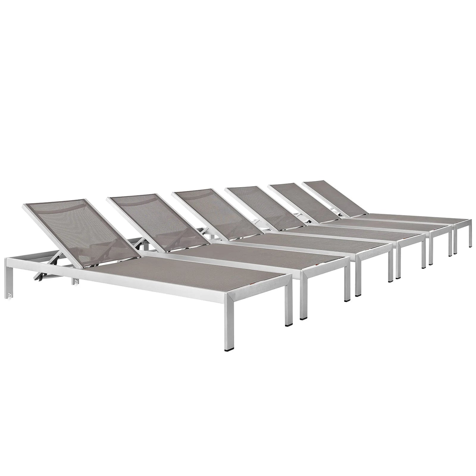 Outdoor Patio Aluminum Chaise Set of 6 in Silver Gray | Havenscape