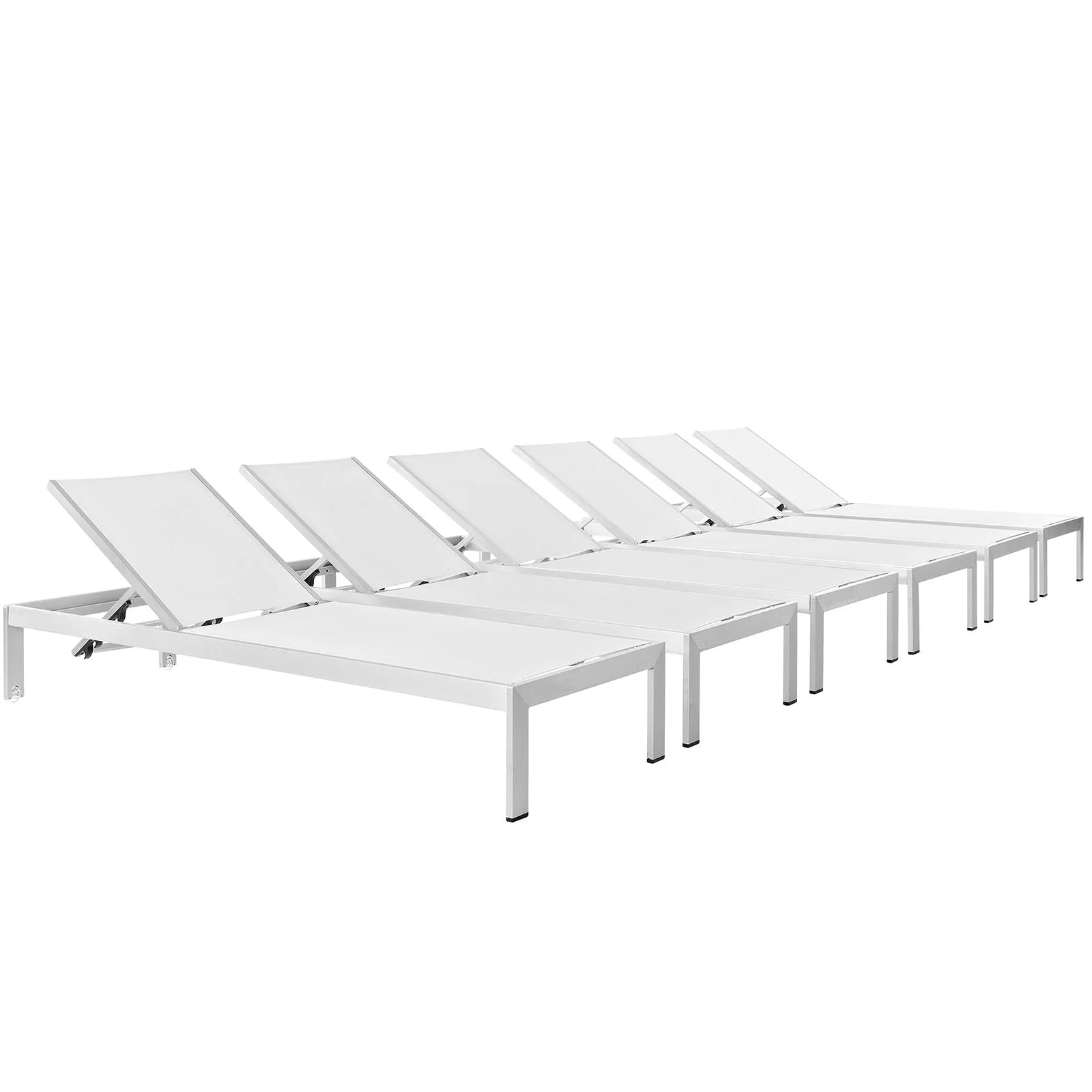 Set of white lounge chaise chairs on a white background