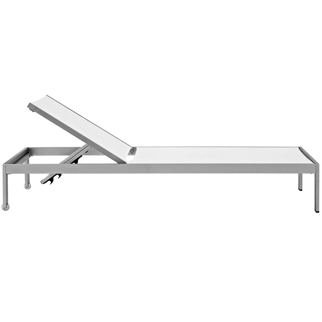 Silver lounge chaise frame on a white background
