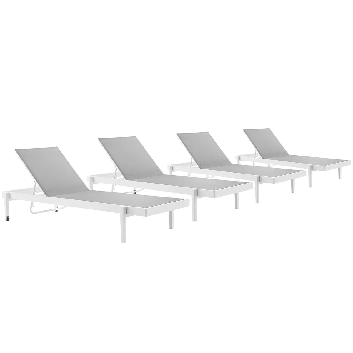 Charleston outdoor patio chaise lounge chair – white gray Textilene mesh fabric close-up