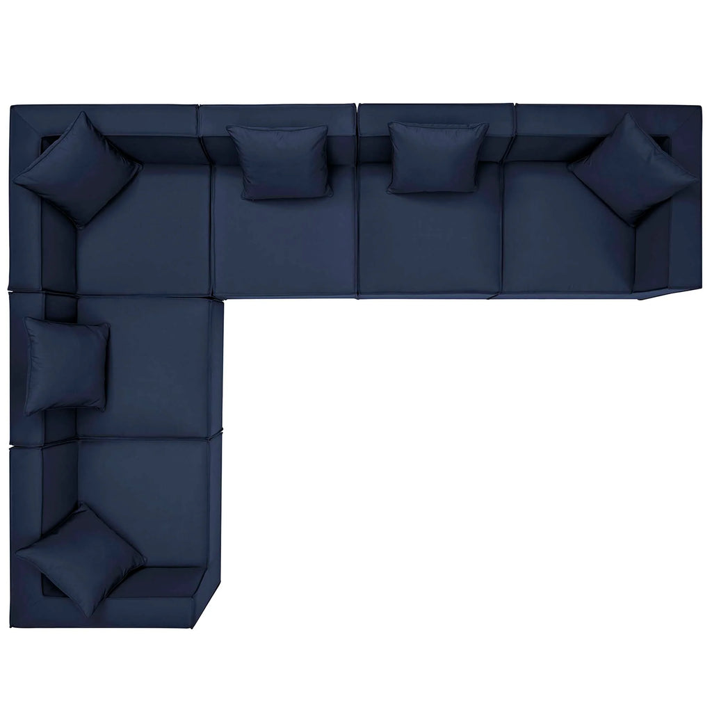 Navy blue sectional sofa on a white background