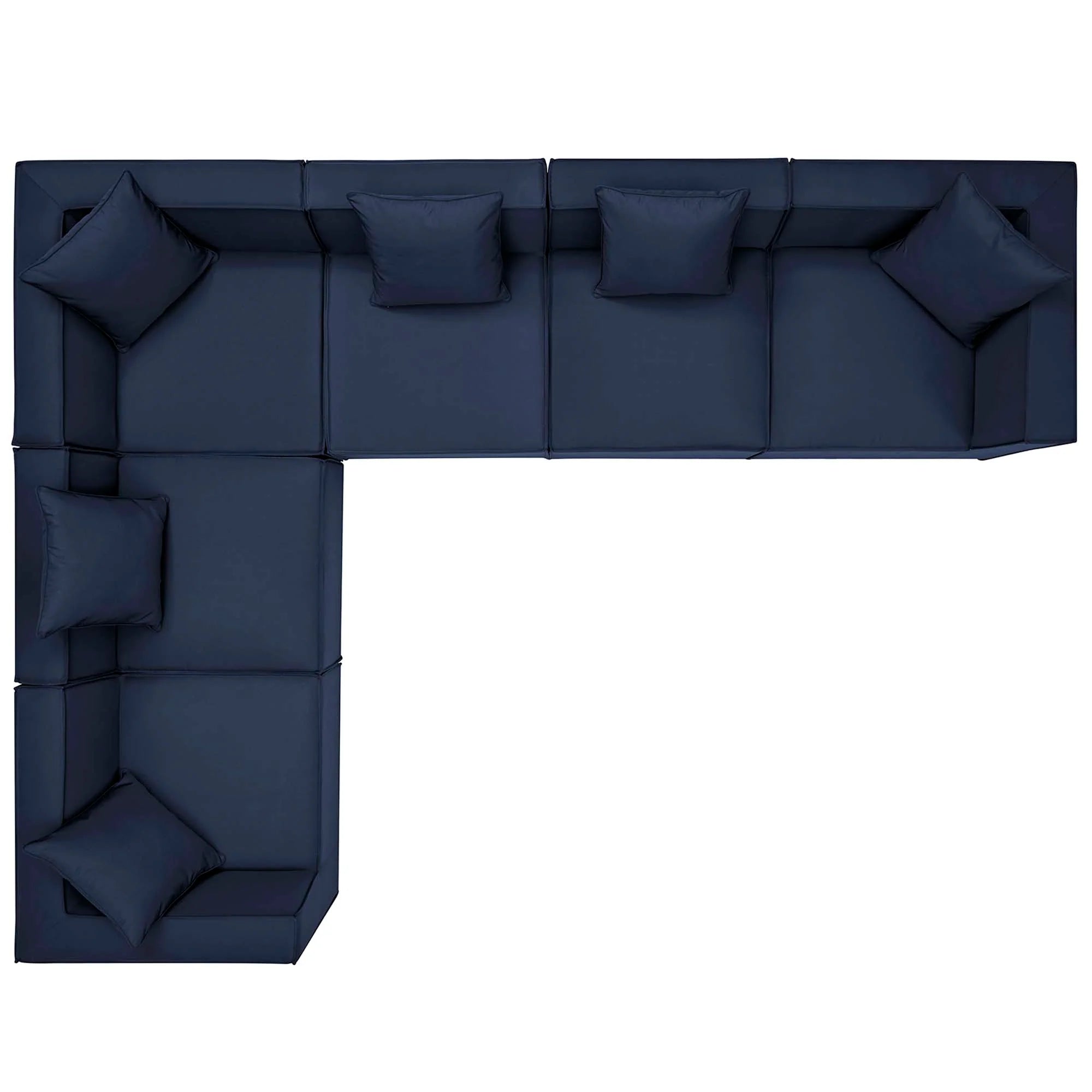 Navy blue sectional sofa on a white background