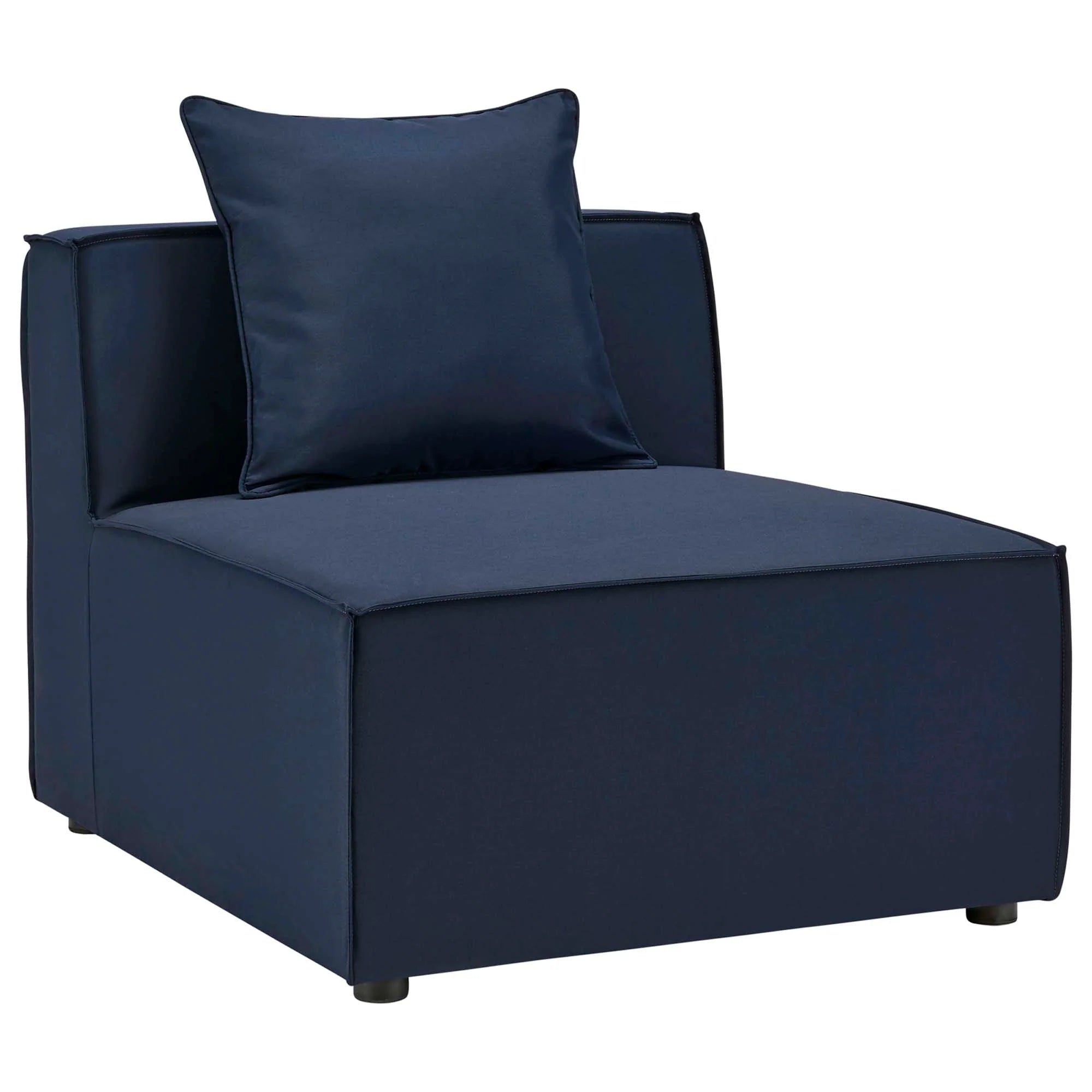 Navy blue armchair with a pillow on a white background