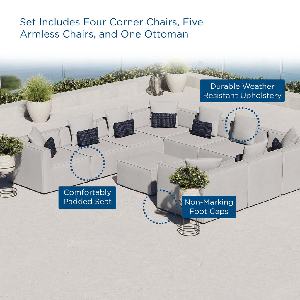 Outdoor patio furniture set with features highlighted on a white background