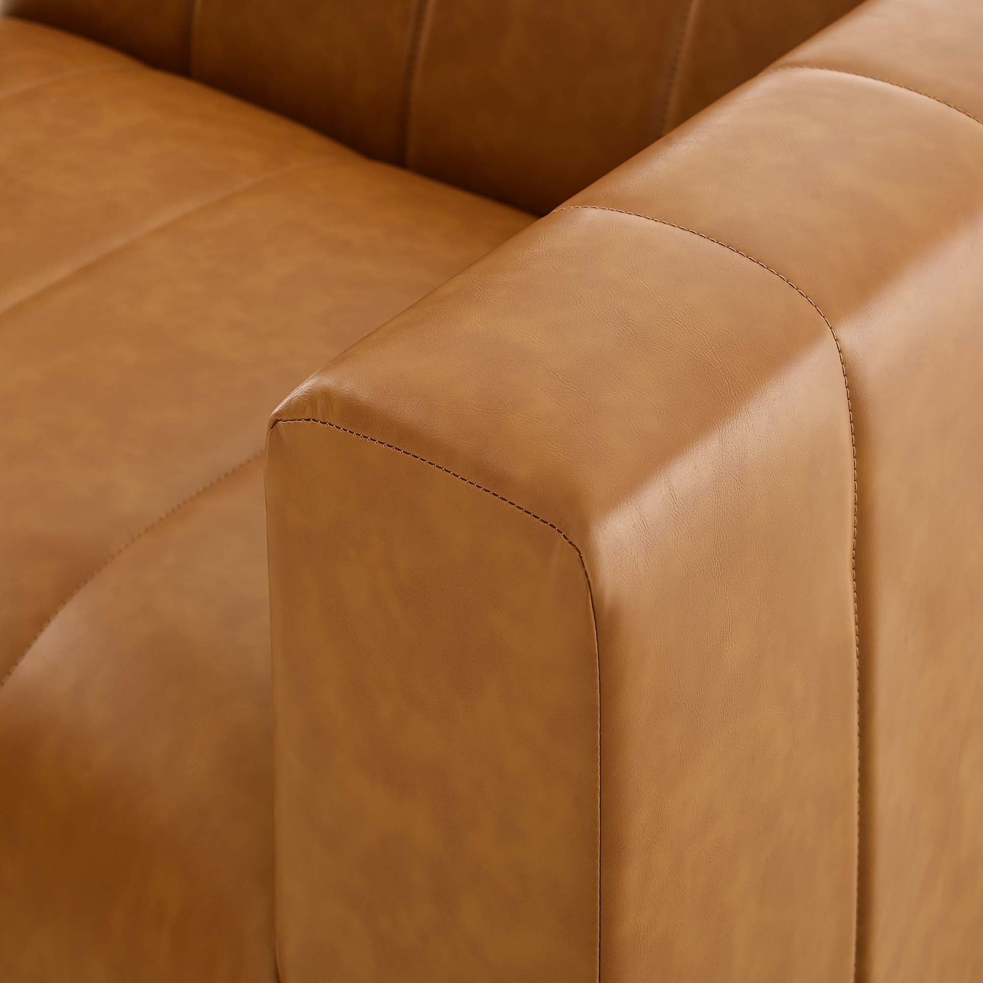 Close-up of a brown leather sofa
