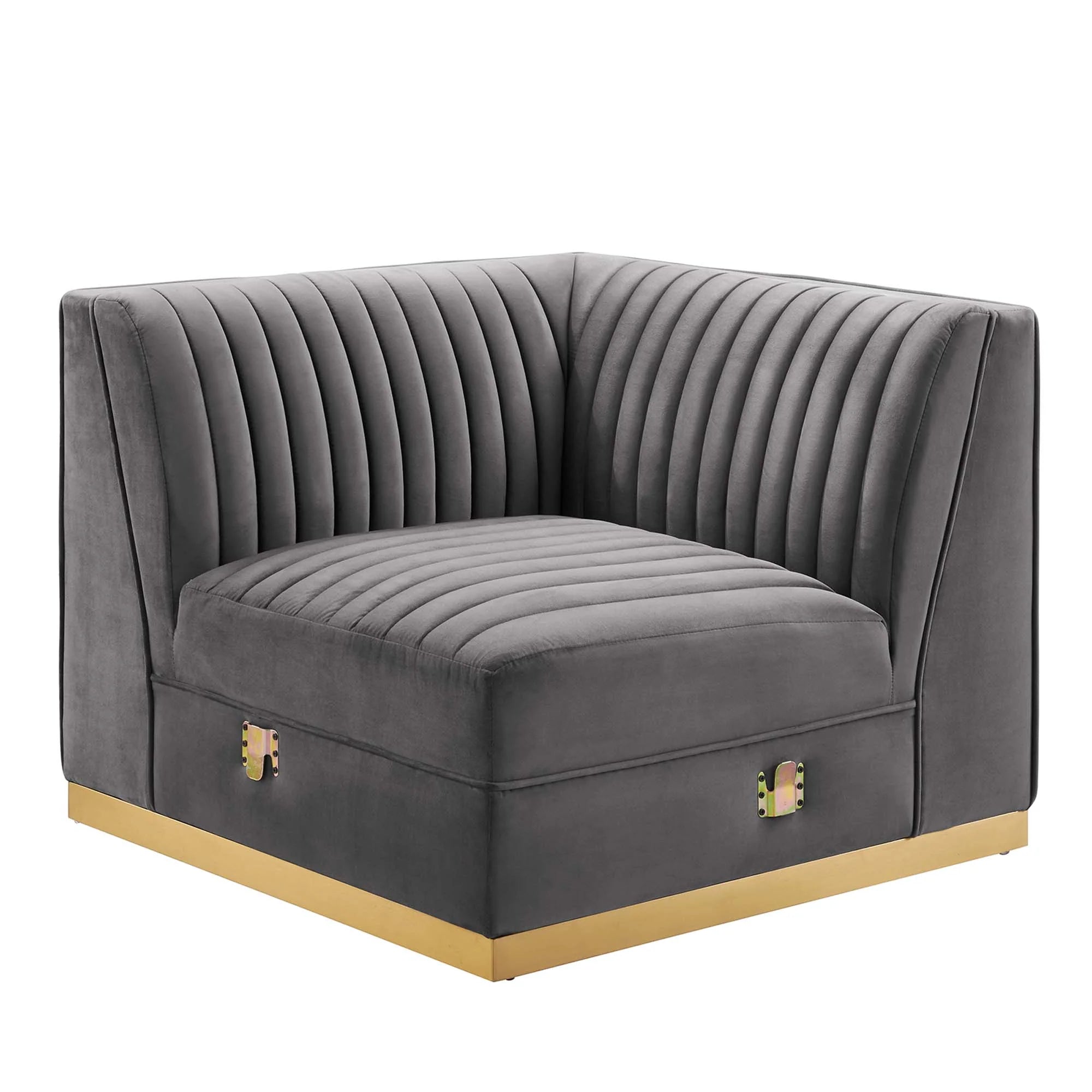 Corner sectional sofa featuring the hooks to connect each corner of the sectional