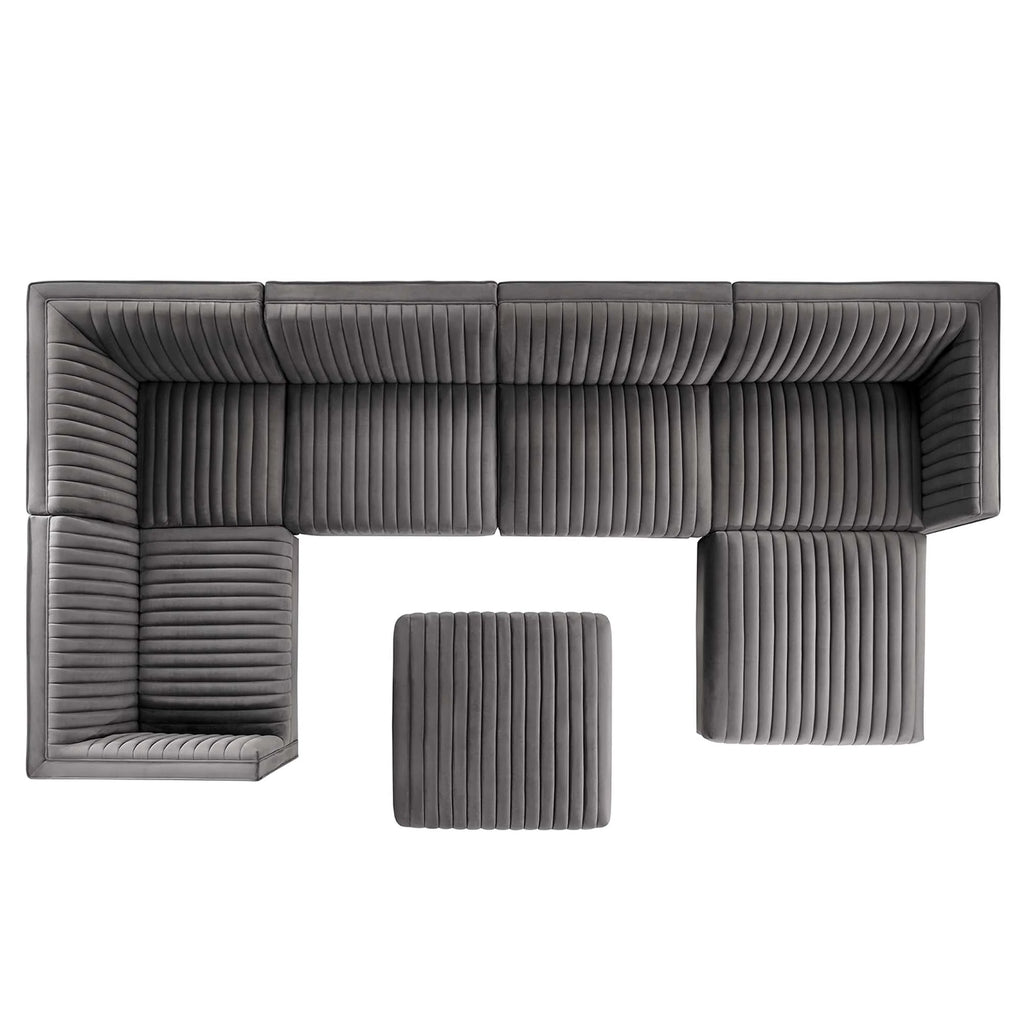 Gray living room furniture set with multiple seating options on a white background