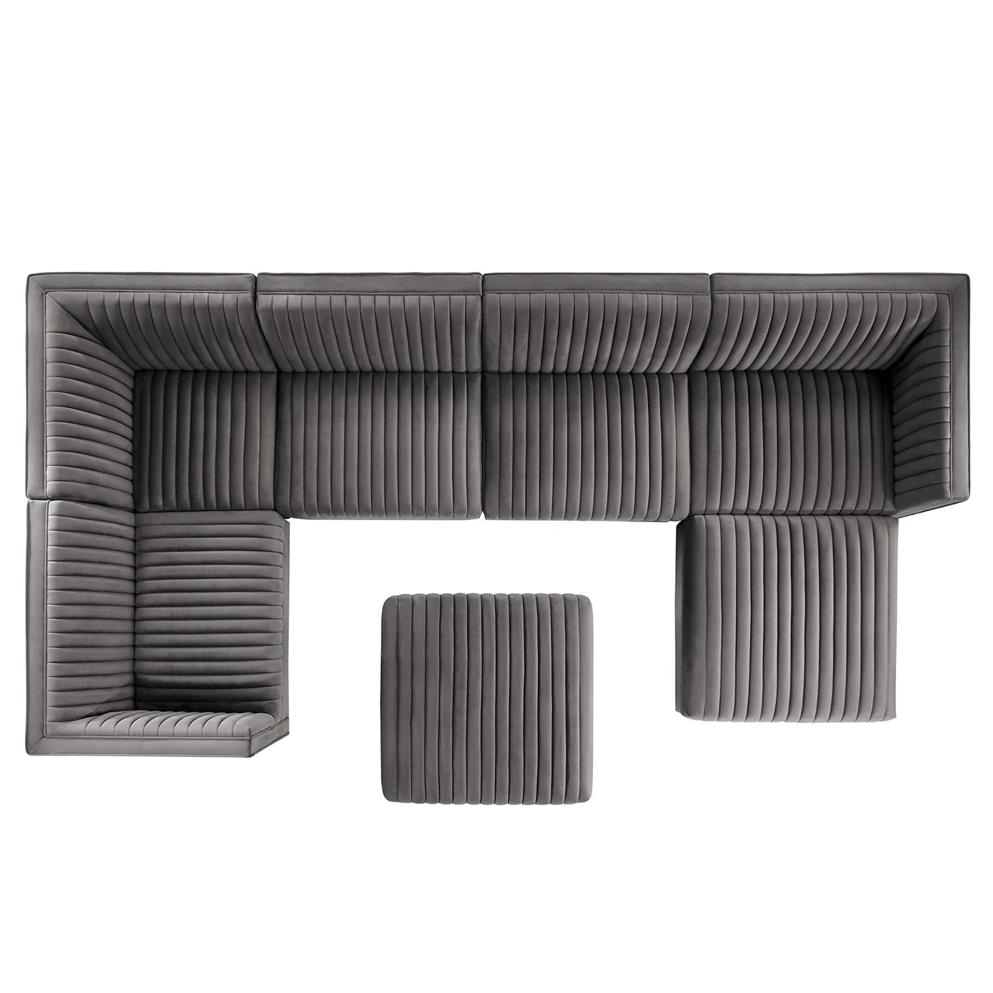 Gray living room furniture set with multiple seating options on a white background