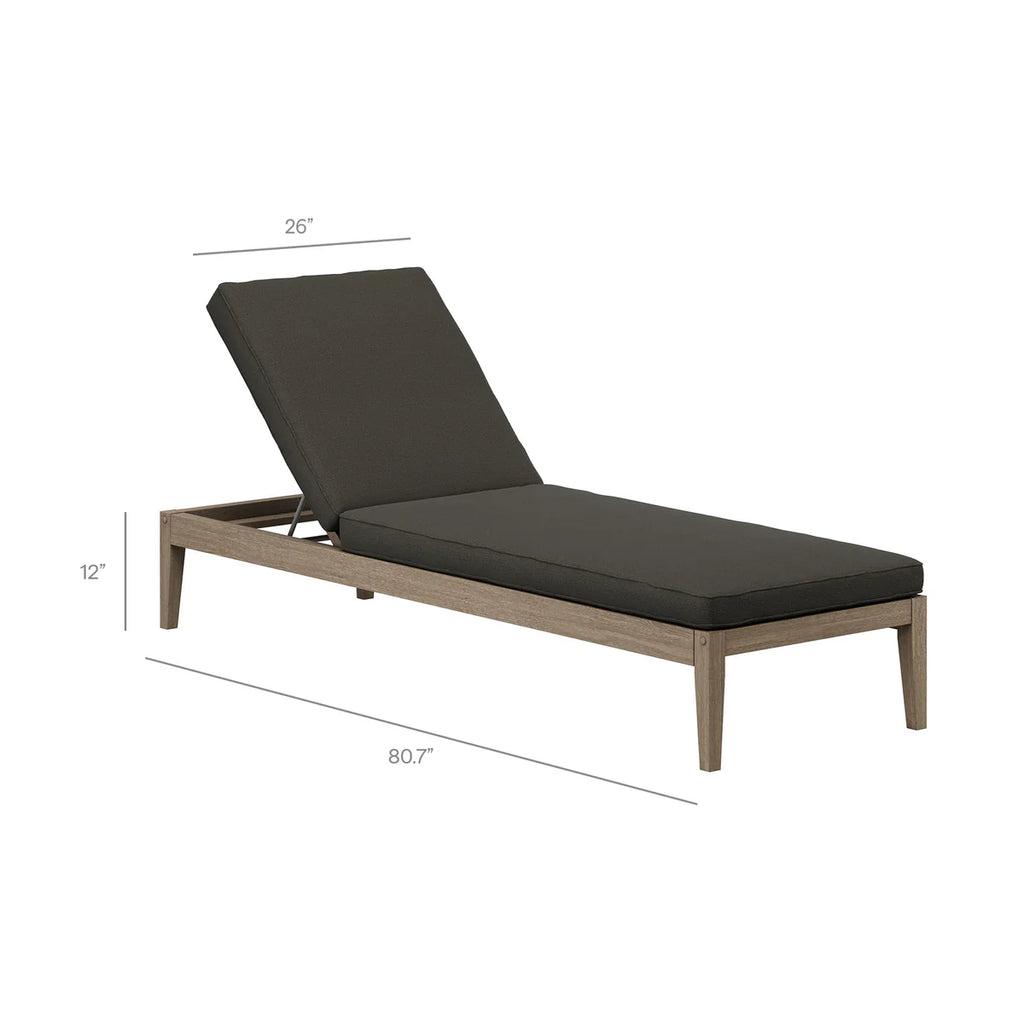 Chaise lounge with dimensions on a white background