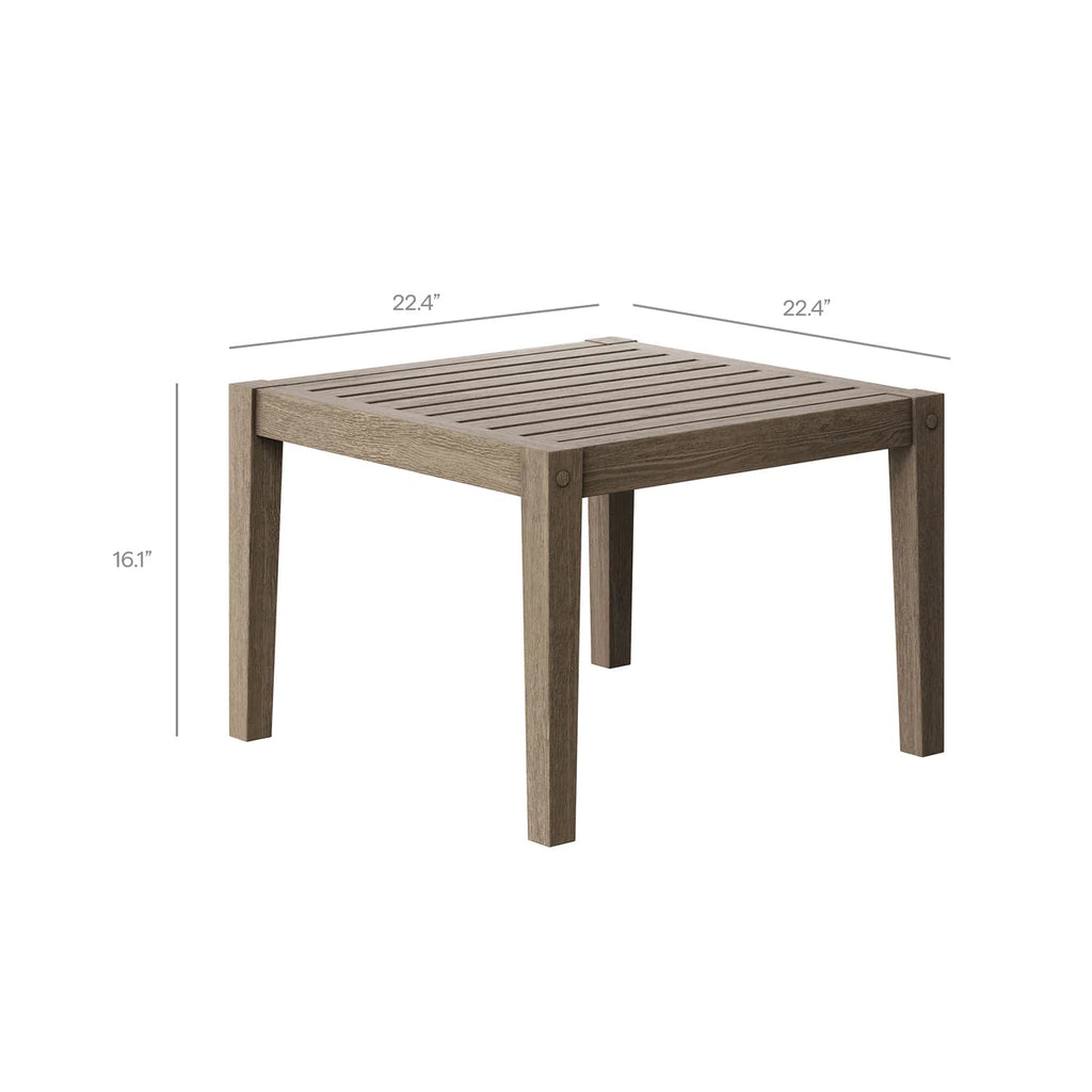 Square wooden table with dimensions on a white background