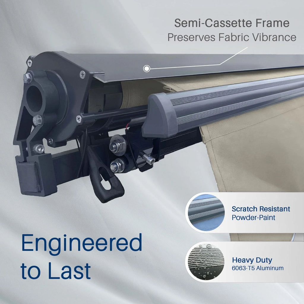 awning with semi-cassette frame