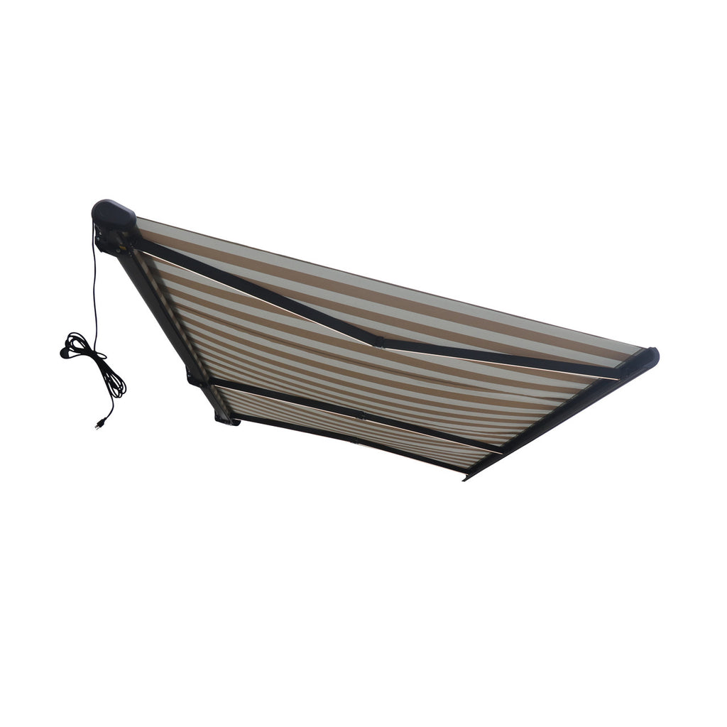 Italian Series 16x10 ft Motorized Patio Awning — Beige Stripe