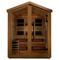 Wooden sauna with interior lights on a white background