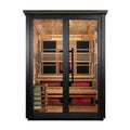 Infrared sauna with wooden interior and black frame on a white background
