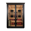 Infrared sauna with wooden interior and black frame on a white background
