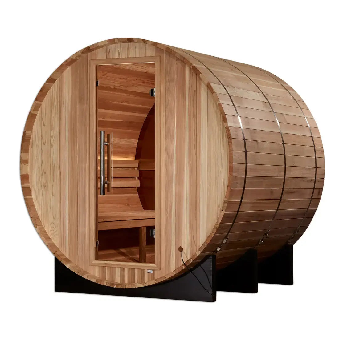 Wooden barrel sauna on a white background