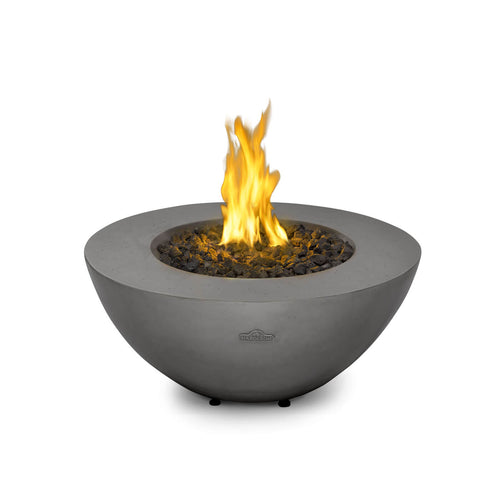 Concrete fire pit with flames on a white background