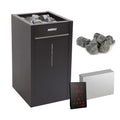 Harvia Virta wood burning sauna heater with high capacity sauna stones and standalone digital control panel.