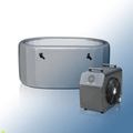 Hot tub with a water circulation pump on a gradient background